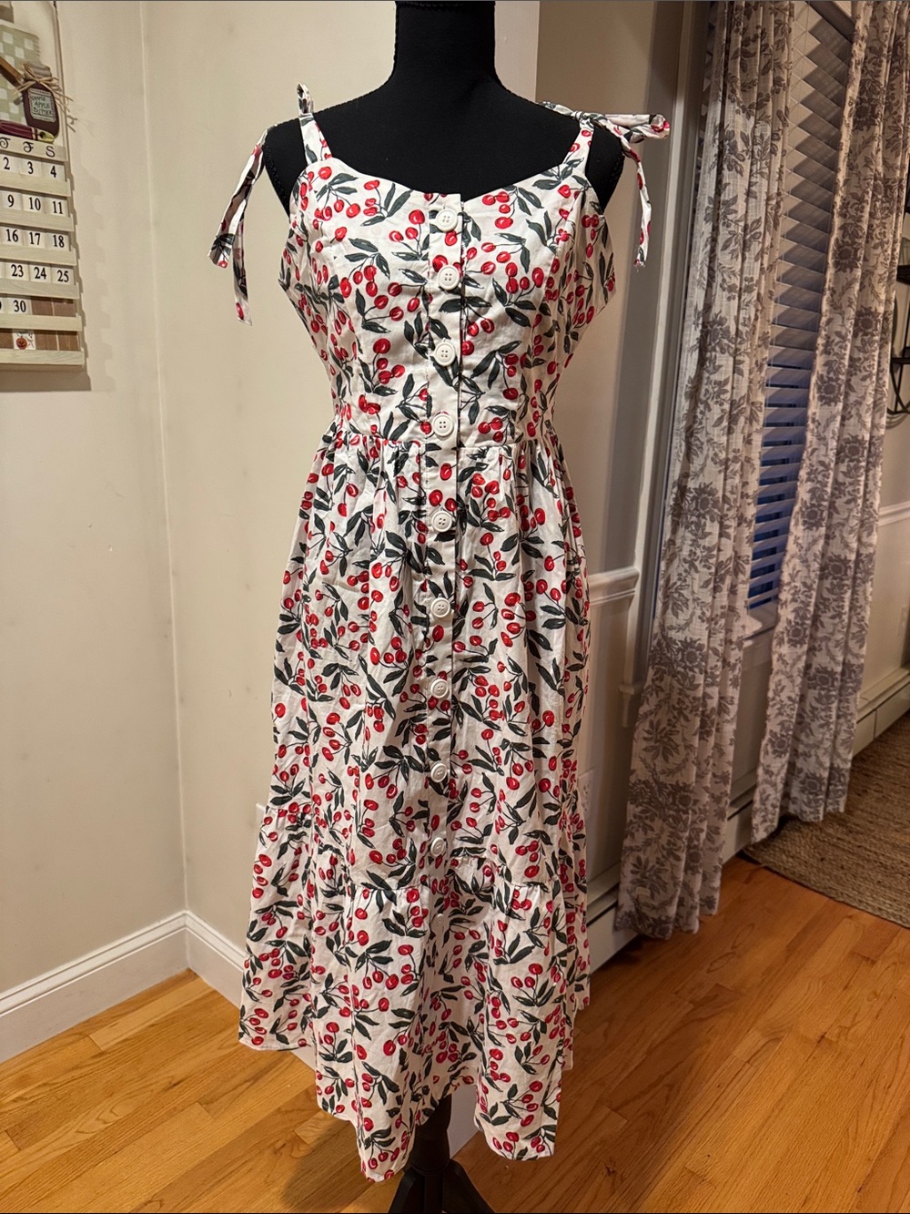 Code X Mode Cherry Print Button Front Maxi Summer Dress Size Medium EXC